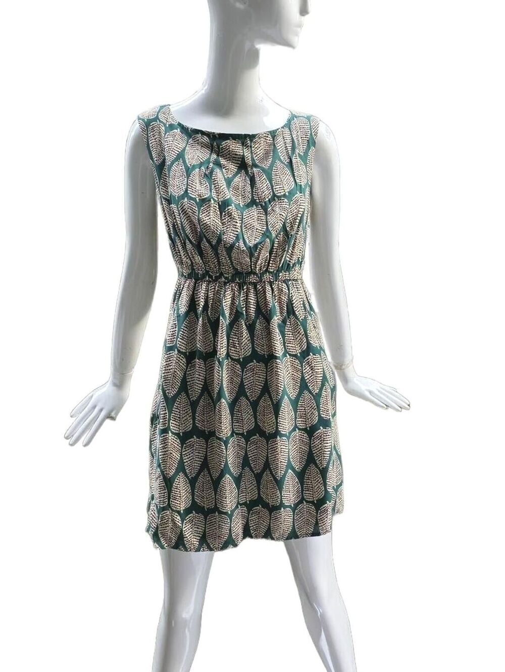 Paper Plane London Green & Cream Leaf Print Sleeveless Mini Dress  Small/Med
